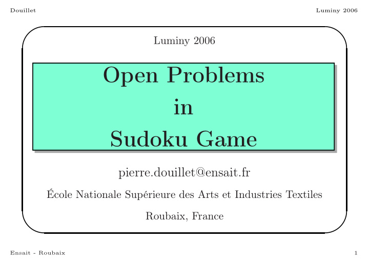 open problems in sudoku game