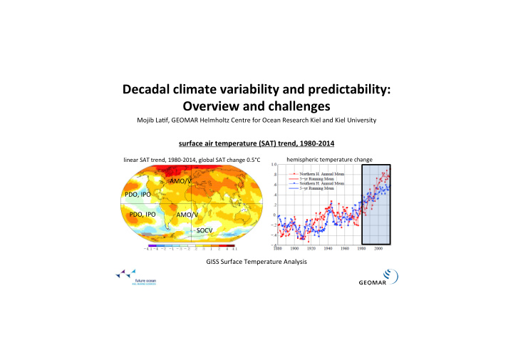 decadal climate variability and predictability overview
