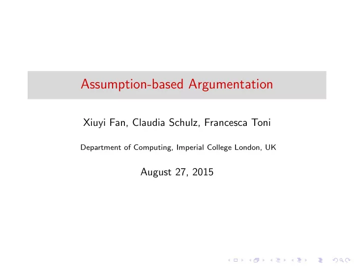 assumption based argumentation