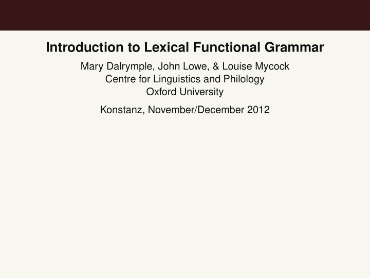 introduction to lexical functional grammar