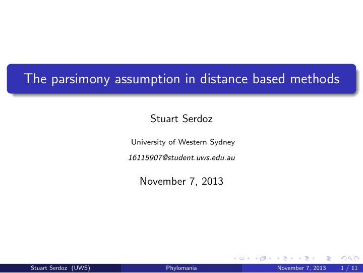 the parsimony assumption in distance based methods
