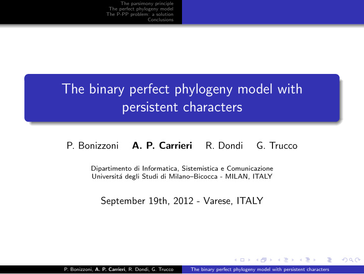 the binary perfect phylogeny model with persistent