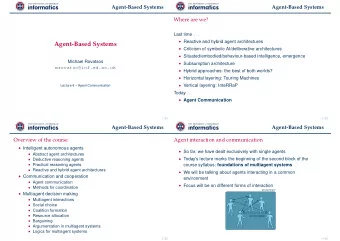Agent-Based Systems  Criticism of symbolic AI/deliberative architectures