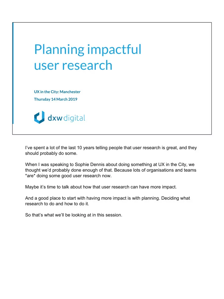 planning impactful user research