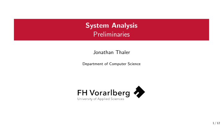 system analysis preliminaries