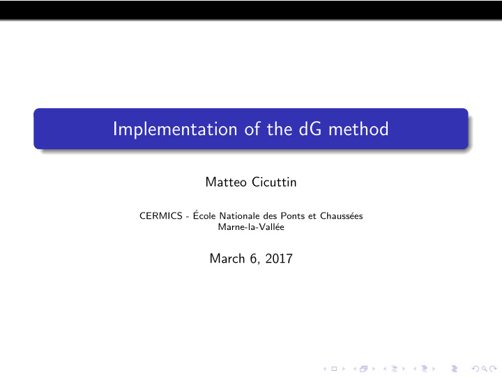 implementation of the dg method