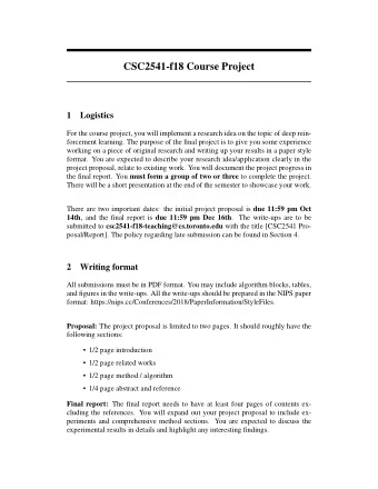 CSC2541-f18 Course Project  1  Logistics  For the course project, you will implement a research