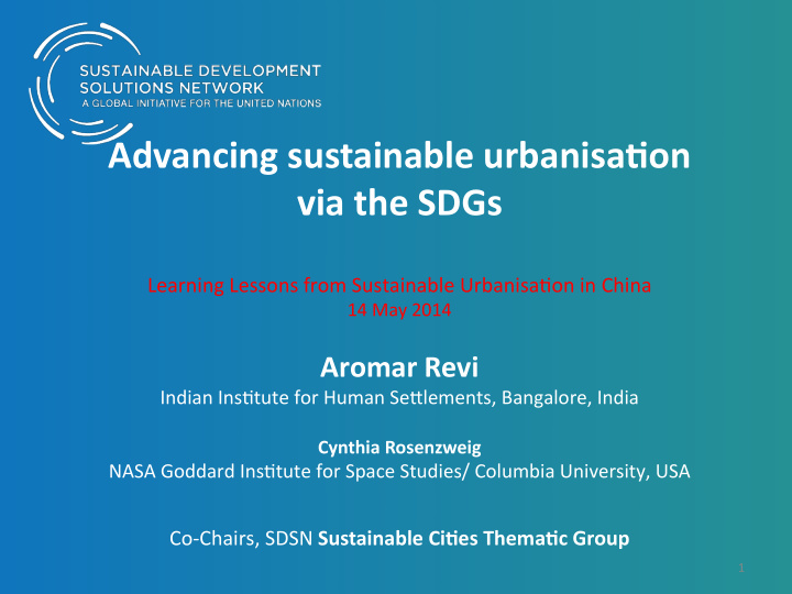 advancing sustainable urbanisa1on