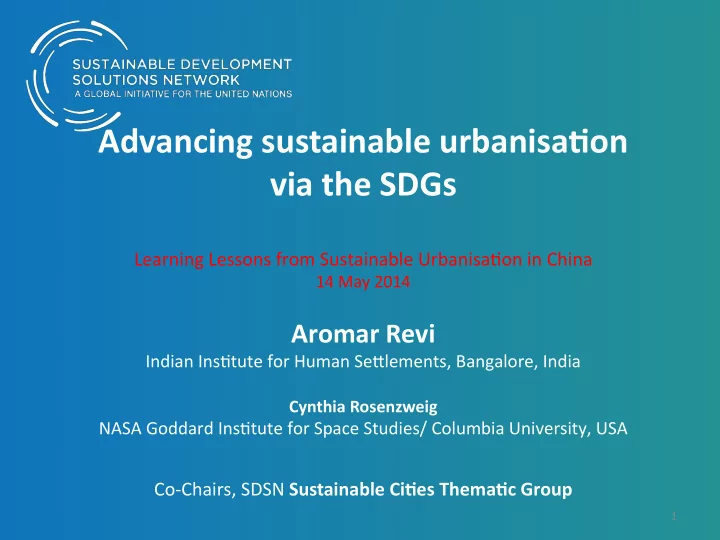 advancing sustainable urbanisa1on