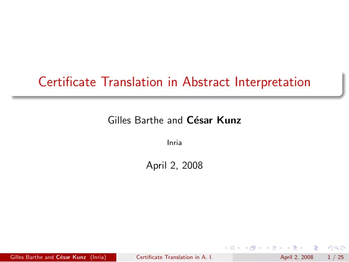 certificate translation in abstract interpretation