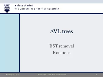 AVL trees  BST removal  Rotations  February 24, 2020  Cinda Heeren / Andy Roth / Geoffrey Tien  1