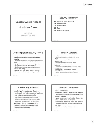 Security and Privacy  12A. Operating Systems Security  Operating Systems Principles  12B.