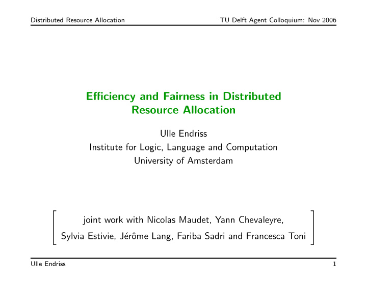 efficiency and fairness in distributed resource allocation