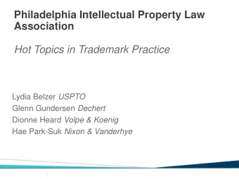 Philadelphia Intellectual Property Law  Association  Hot Topics in Trademark Practice Lydia Belzer