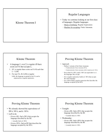 Regular Languages   Today we continue looking at our first class  Kleene Theorem I  of