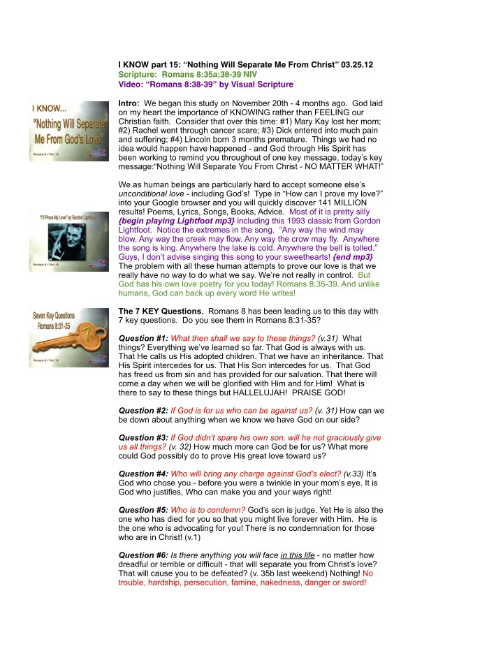 i know part 15 nothing will separate me from christ 03 25