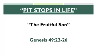 PIT STOPS IN LIFE   The Fruitful Son  Genesis 49:22-26  NASCAR PIT STOPS 1. Wreck 2.