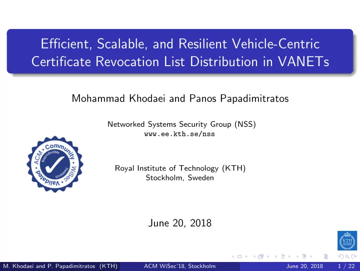 efficient scalable and resilient vehicle centric