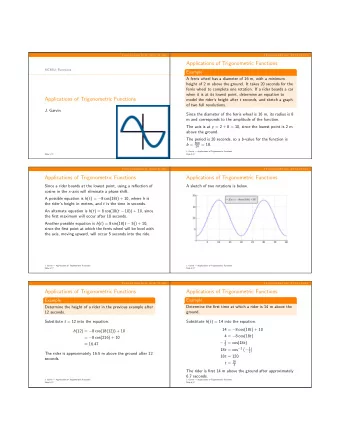 Applications of Trigonometric Functions  MCR3U: Functions  Example  A ferris wheel has a diameter