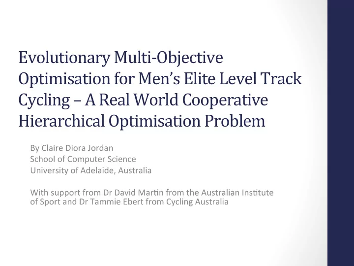 evolutionary multi objective optimisation for men s elite