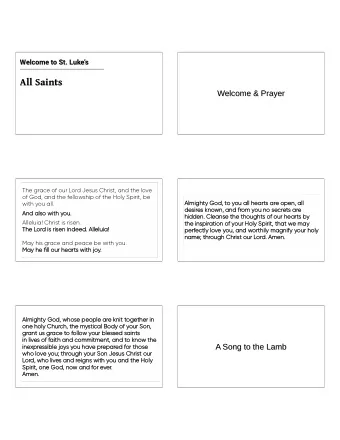 All Saints  All Saints  Welcome &amp; Prayer  Welcome &amp; Prayer  The grace of our Lord Jesus