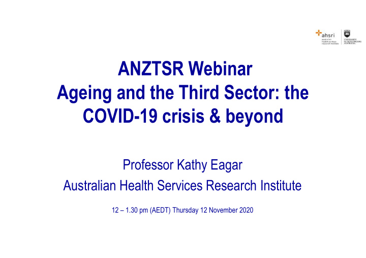anztsr webinar ageing and the third sector the covid 19