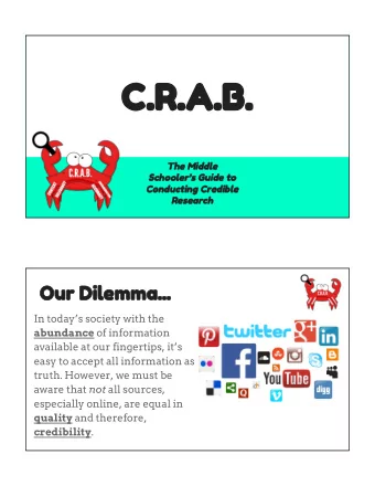 C.R.A.B.  The Middle  Schoolers Guide to  Conducting Credible  Research  Our Dilemma...  In