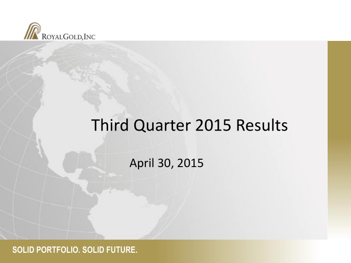third quarter 2015 results