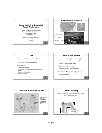 Page  1  Local Controllability  Underactuated Manipulation  Depends on: Underactuated robotic