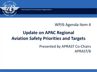 Update on APAC Regional  Aviation Safety Priorities and Targets  Presented by APRAST Co-Chairs