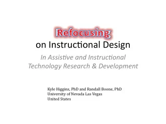 on Instruc*onal Design   In Assis've and Instruc'onal   Technology Research