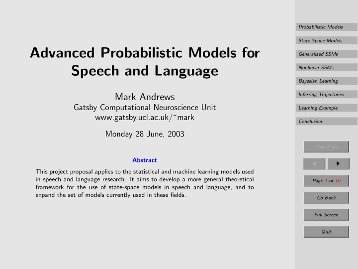advanced probabilistic models for