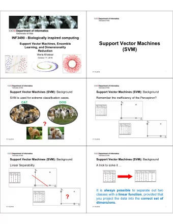 ?  17.10.2018  3  17.10.2018  4 Support Vector Machines (SVM): Background Support Vector Machines