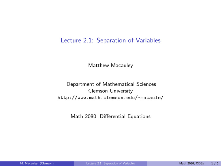 lecture 2 1 separation of variables