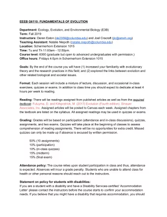 contact Disability Services at 212-854-2388 and  disability@columbia.edu  . Statement of