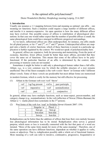 Is the optimal affix polyfunctional?  Dieter Wunderlich (Berlin), Morphology meeting Leipzig,
