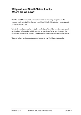 Whiplash and Small Claims Limit   Where are we now?