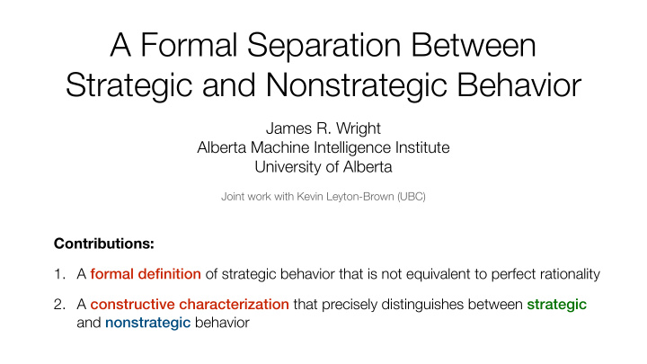 a formal separation between strategic and nonstrategic