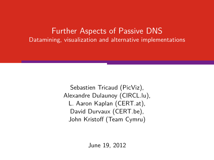 further aspects of passive dns