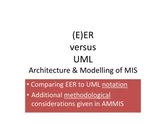 (E)ER  versus  UML  Architecture &amp; Modelling of MIS  Comparing EER to UML notation