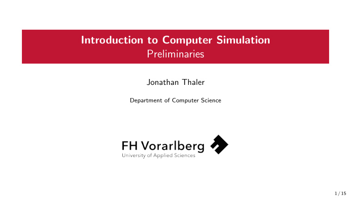 introduction to computer simulation preliminaries