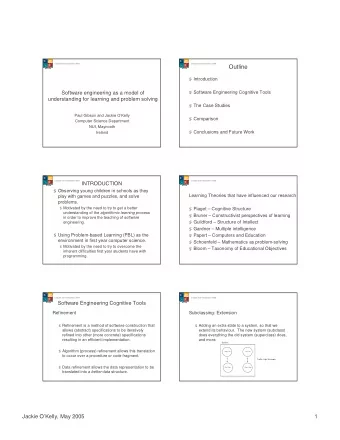 Outline  Introduction  Software Engineering Cognitive Tools  Software engineering as a model of