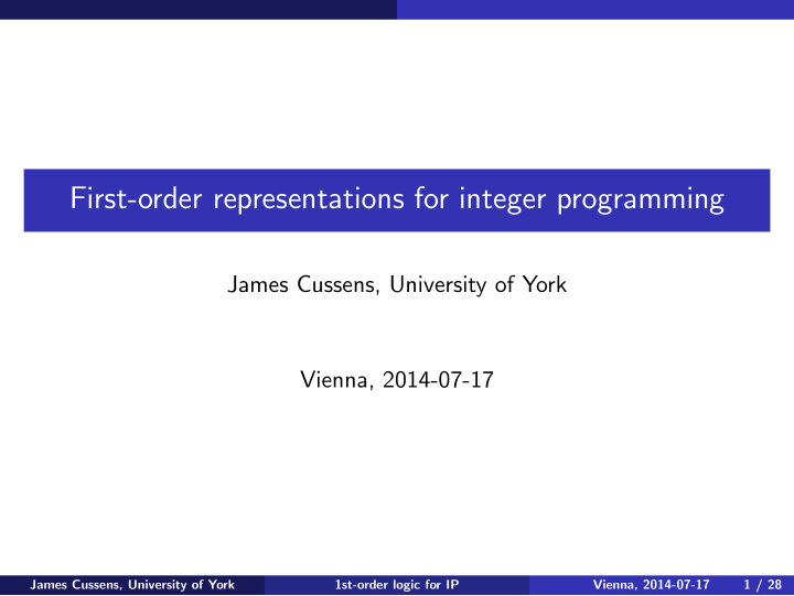 first order representations for integer programming