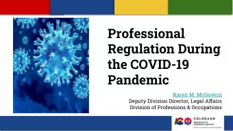 Professional  Regulation During  the COVID-19  Pandemic  Karen M. McGovern  Deputy Division