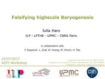 Falsifying highscale Baryogenesis  Julia Harz  ILP - LPTHE - UPMC - CNRS Paris  in collaboration