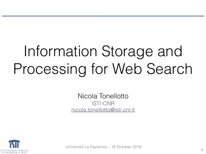 information storage and processing for web search