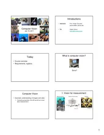 Introductions  Instructor :  Prof. Kristen Grauman  grauman@cs.utexas.edu  Computer Vision