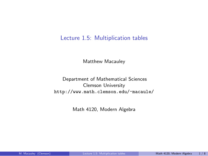 lecture 1 5 multiplication tables