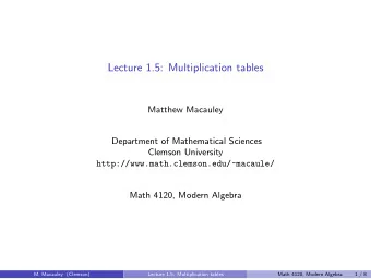 Lecture 1.5: Multiplication tables  Matthew Macauley  Department of Mathematical Sciences  Clemson