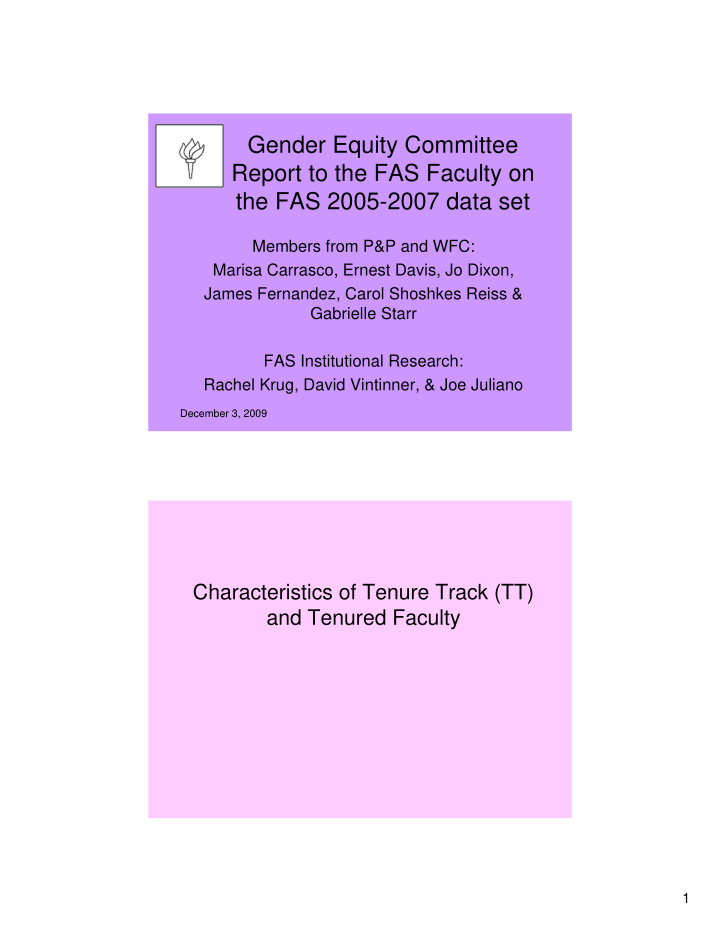 gender equity committee report to the fas faculty on the